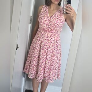 Ann Taylor Floral Shirred V-Neck Dress